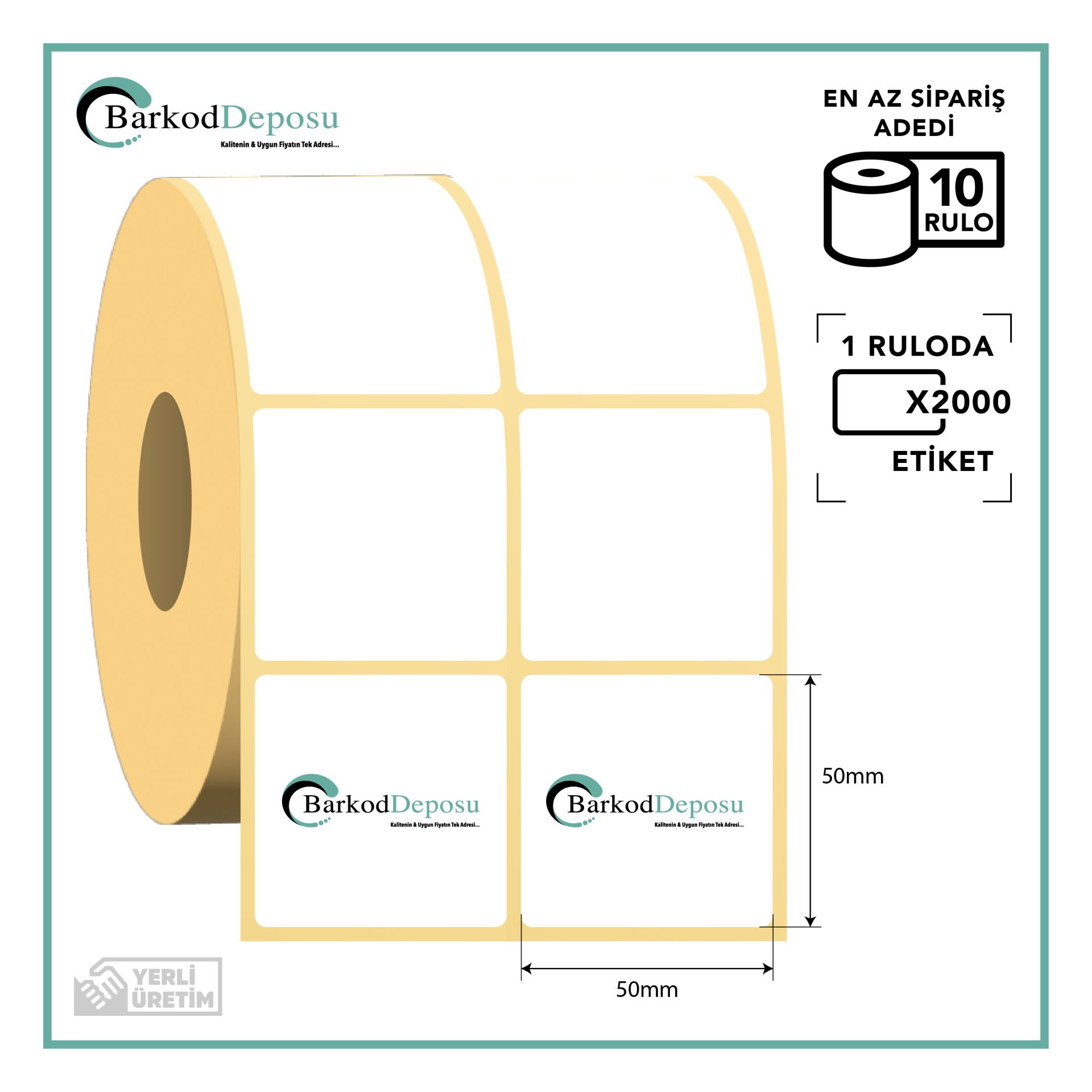 50x50 Vellum Barkod Etiketi 2000 Sarım (RİBON İLE BASKI)