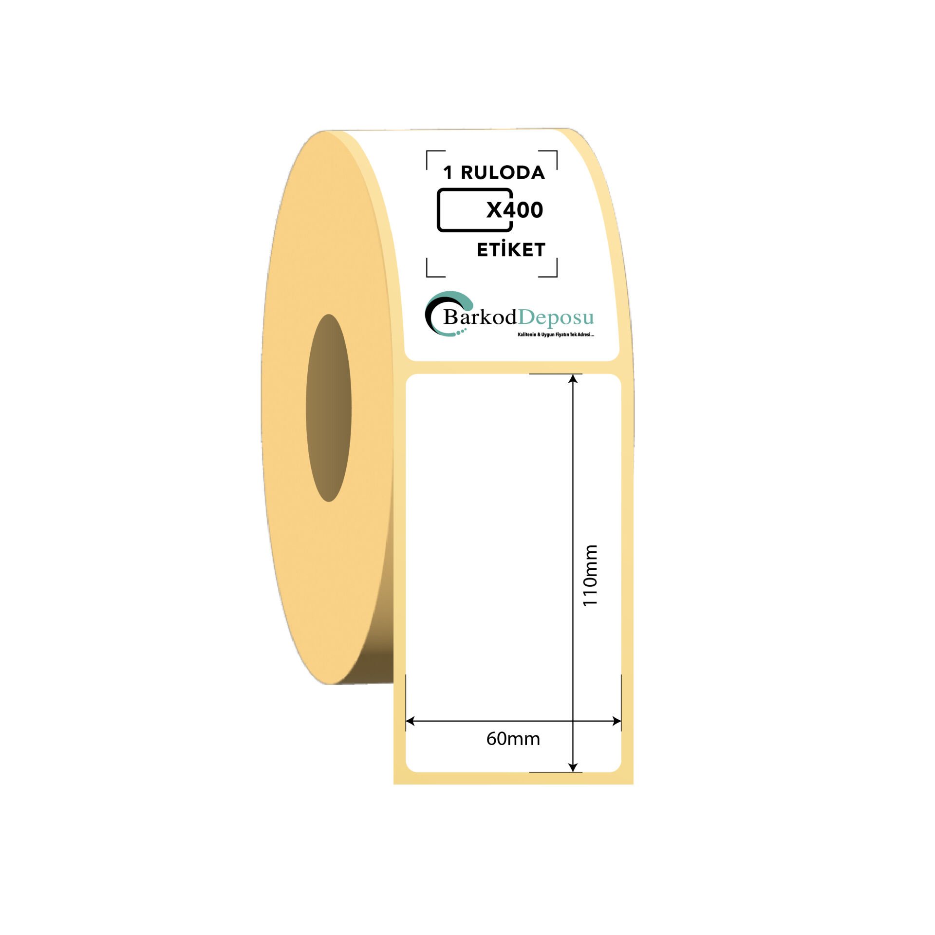 60x110 Kuşe Barkod Etiketi 400 Sarım (RİBON İLE BASKI)