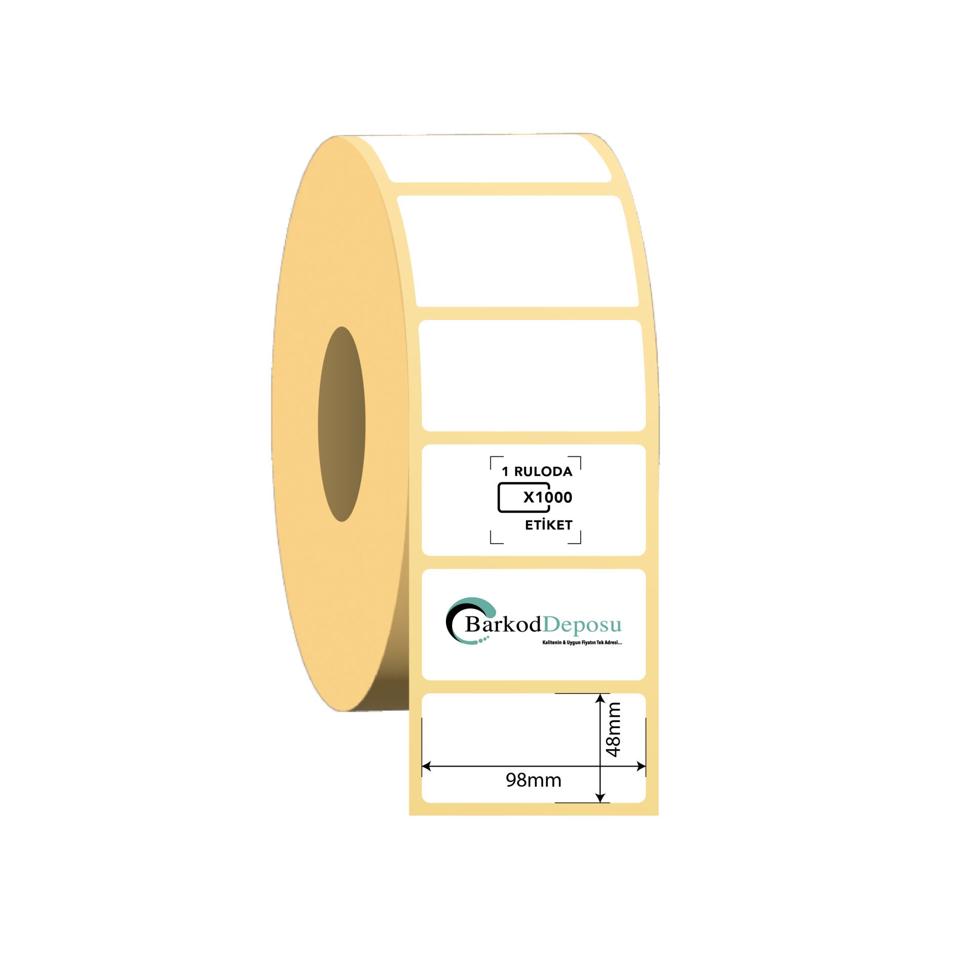 98x48 Kuşe Barkod Etiketi 1000 Sarım (RİBON İLE BASKI)