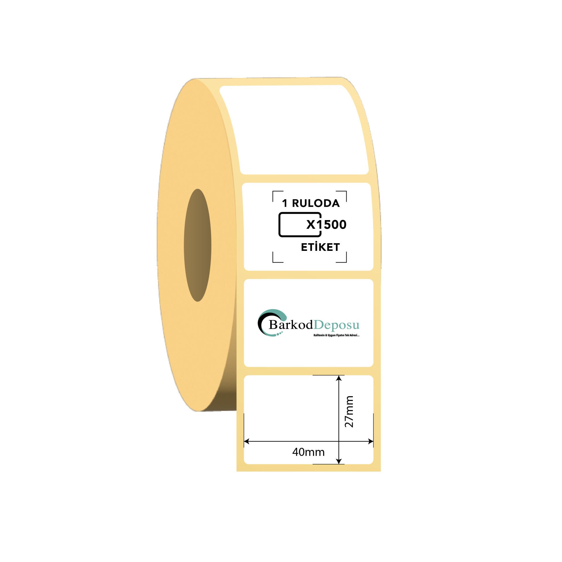 40x27 Kuşe Barkod Etiketi 1500 Sarım (RİBON İLE BASKI)