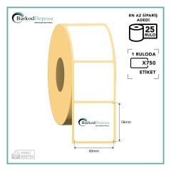 60x58 Kuşe Barkod Etiketi 750 Sarım (RİBON İLE BASKI)